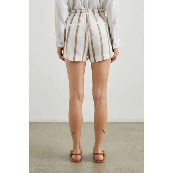 Rails Shorts Foster Coconut Linen Stripe White Brown size Large